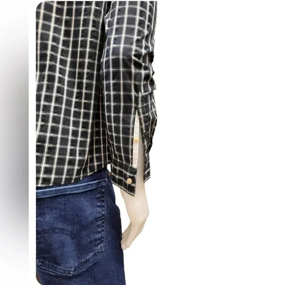 Roots Black White Plaid Long Sleeve Button Down Shirt Size Large - Picture 5 of 13